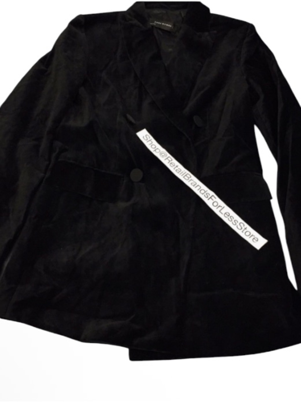 ZARA WOMAN Black Velvet Effect Satin Accent Double Breasted Tuxedo Blazer $129 - Picture 4 of 6